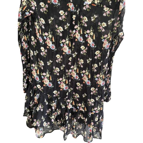 Zara Woman L Black Floral Mini Dress Flowy Asymmetric Ruffle Delicate Whimsygoth - Picture 7 of 8